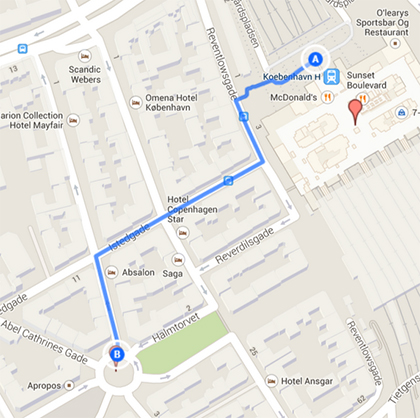 Rute fra Hovedbanen til Halmtorvet